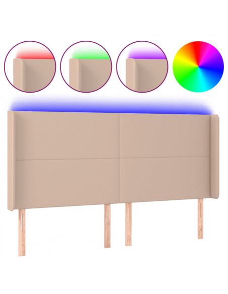 Testiera a LED Cappuccino 183x16x118/128 cm in Similpelle