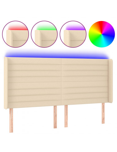 Testiera a LED Crema 203x23x118/128 cm in Tessuto