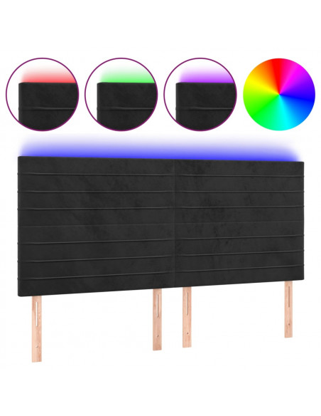Testiera a LED Nera 160x5x118/128 cm in Velluto