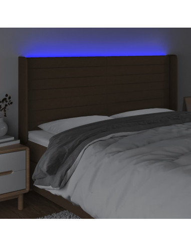 Testiera a LED Marrone Scuro 163x16x118/128 cm in Tessuto