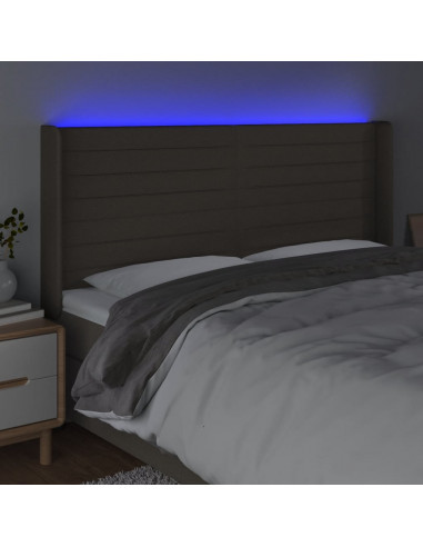 Testiera a LED Tortora 163x16x118/128 cm in Tessuto