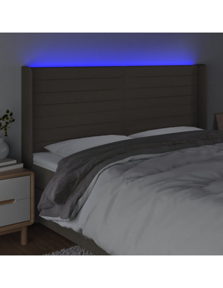 Testiera a LED Tortora 163x16x118/128 cm in Tessuto