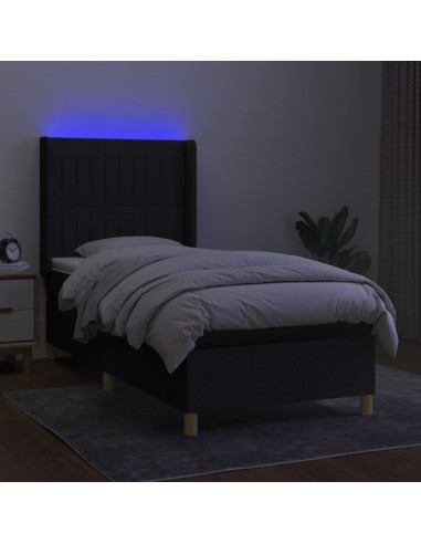 Letto a Molle con Materasso e LED Nero 90x190 cm in Tessuto