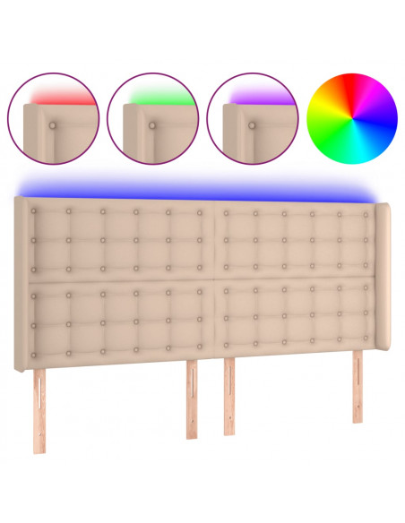 Testiera a LED Cappuccino 147x16x118/128 cm in Similpelle