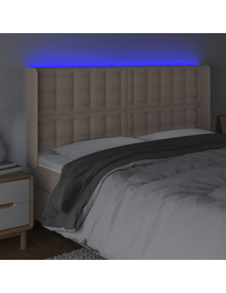 Testiera a LED Cappuccino 147x16x118/128 cm in Similpelle