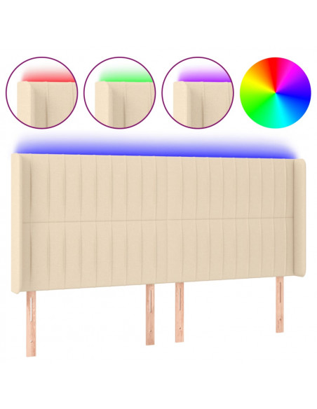 Testiera a LED Crema 183x16x118/128 cm in Tessuto