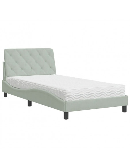Letto con Materasso Grigio Chiaro 100x200 cm in Velluto