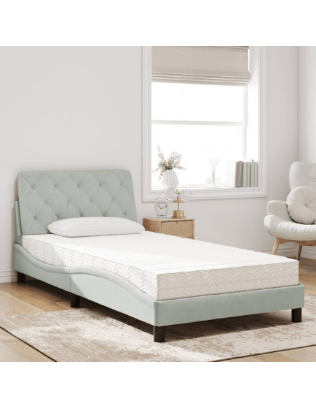 Letto con Materasso Grigio Chiaro 100x200 cm in Velluto