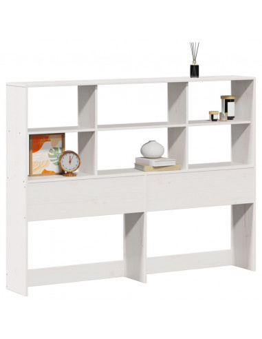 Testiera con Ripiani Bianca 140 cm in Legno Massello di Pino