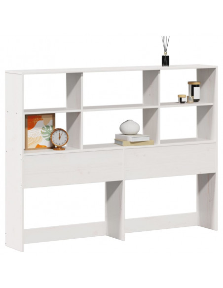 Testiera con Ripiani Bianca 140 cm in Legno Massello di Pino