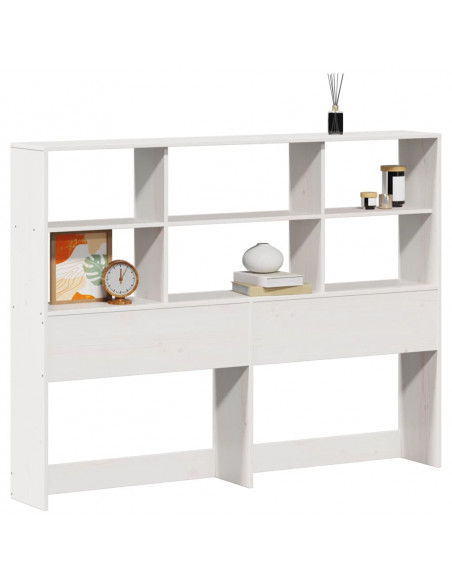 Testiera con Ripiani Bianca 150 cm in Legno Massello di Pino