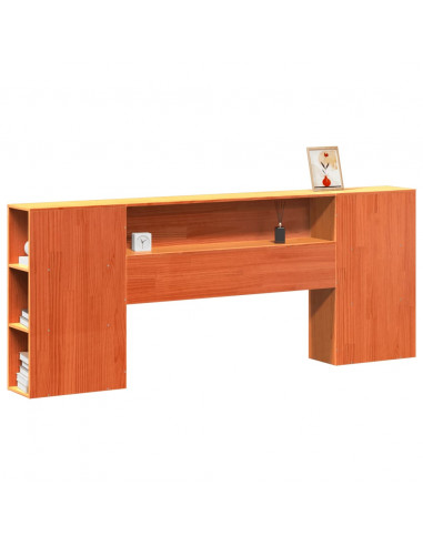 Testiera con Ripiani Marrone Cera 180 cm in Legno di Pino