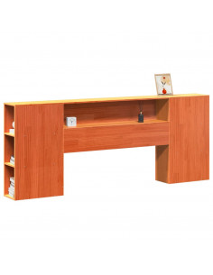 Testiera con Ripiani Marrone Cera 200 cm in Legno di Pino 2