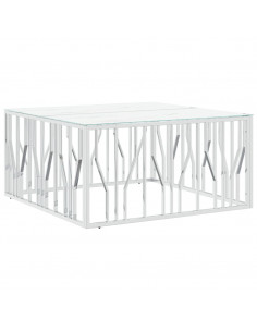 Tavolino da Salotto Argento 100x100x50 cm Acciaio Inox e Vetro 2