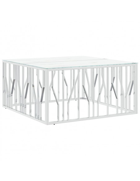 Tavolino da Salotto Argento 100x100x50 cm Acciaio Inox e Vetro
