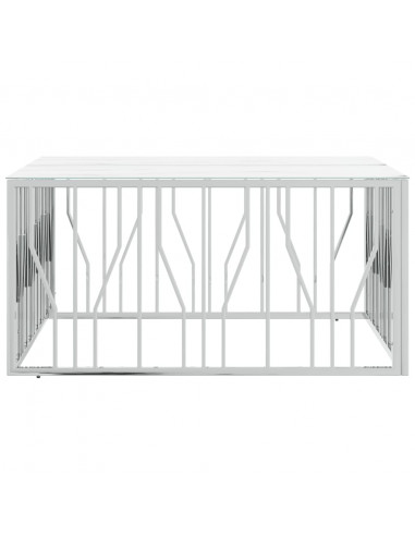 Tavolino da Salotto Argento 100x100x50 cm Acciaio Inox e Vetro