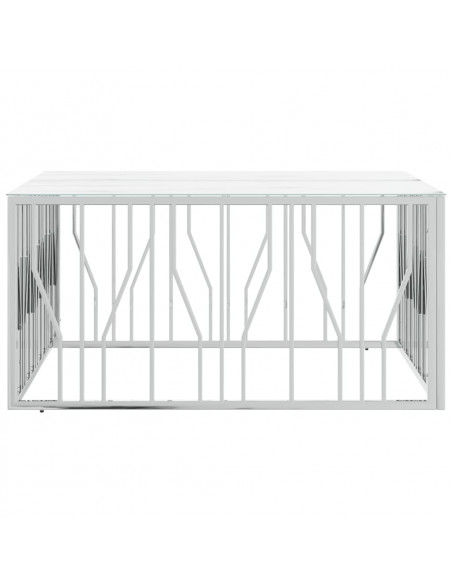 Tavolino da Salotto Argento 100x100x50 cm Acciaio Inox e Vetro