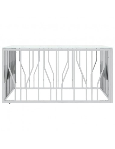 Tavolino da Salotto Argento 100x100x50 cm Acciaio Inox e Vetro