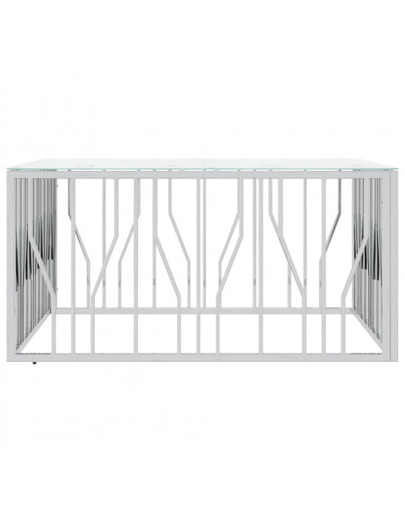 Tavolino da Salotto Argento 100x100x50 cm Acciaio Inox e Vetro