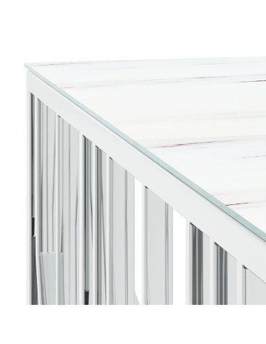 Tavolino da Salotto Argento 100x100x50 cm Acciaio Inox e Vetro