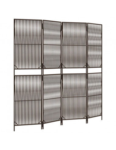 Divisorio per Ambienti a 4 Pannelli Marrone in Polyrattan