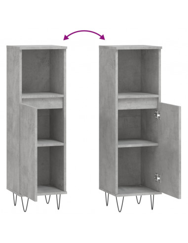 Armadietto Bagno Grigio Cemento 30x30x100 cm Legno Multistrato