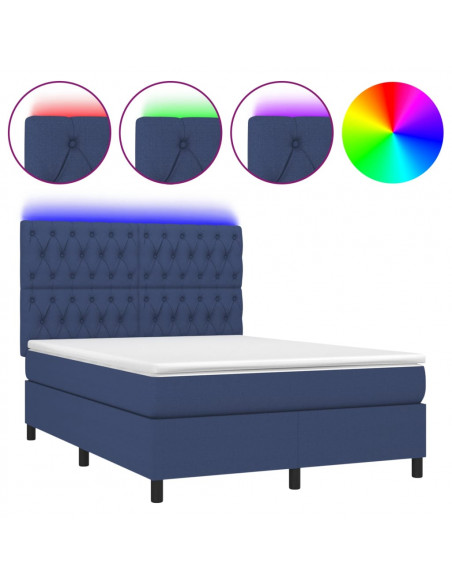 Letto a Molle con Materasso e LED Blu 140x190 cm in Tessuto