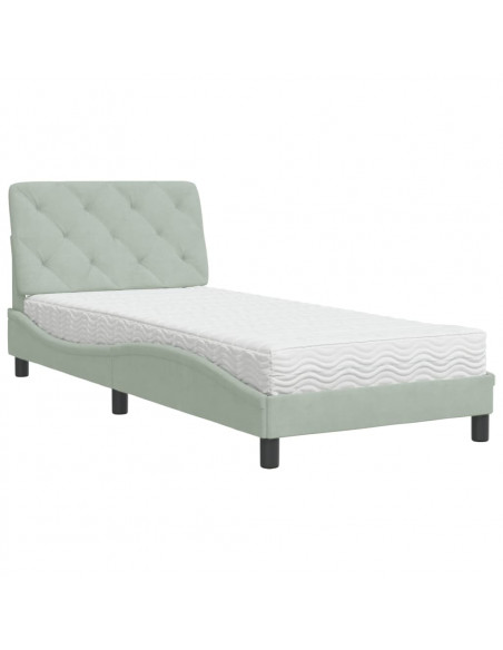 Letto con Materasso Grigio Chiaro 90x190 cm in Velluto