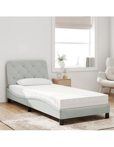 Letto con Materasso Grigio Chiaro 90x190 cm in Velluto