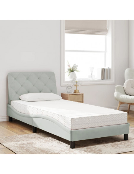 Letto con Materasso Grigio Chiaro 90x190 cm in Velluto