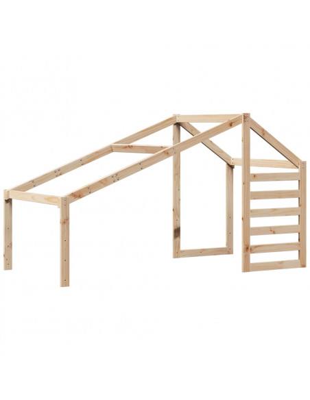 Letto a Soppalco con Tetto 90x190 cm Legno Massello di Pino