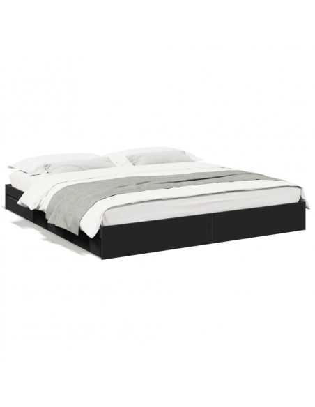 Giroletto con Cassetti Nero 200x200 cm in Legno Multistrato