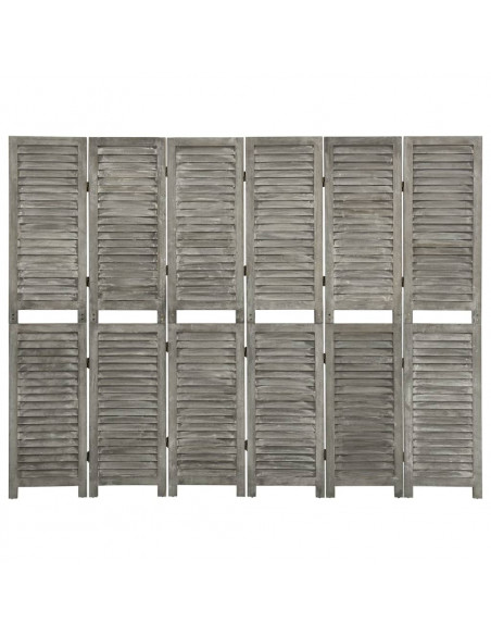 Divisorio a 6 Pannelli Grigio 214x166 cm in Legno Massello