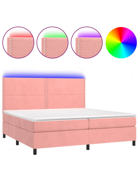 Letto a Molle con Materasso e LED Rosa 200x200 cm in Velluto