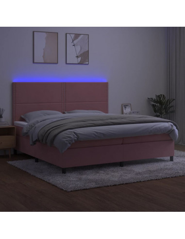 Letto a Molle con Materasso e LED Rosa 200x200 cm in Velluto
