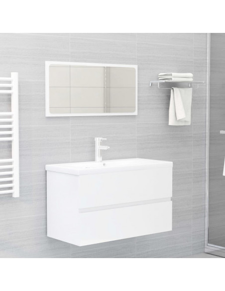 Mobile con Lavabo Integrato Bianco Lucido in Legno Multistrato