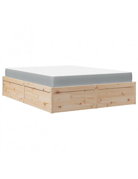 Letto con Materasso 140x190 cm in Legno Massello di Pino