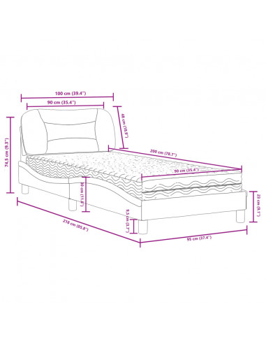 Letto con Materasso Grgio 90x200 cm in Similpelle