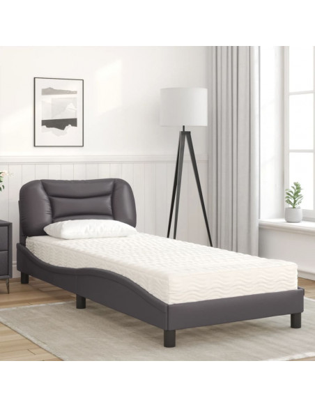 Letto con Materasso Grgio 90x200 cm in Similpelle