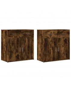 Credenze 2 pz Rovere Fumo 79x38x80 cm in Legno Multistrato 2