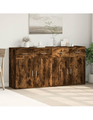 Credenze 2 pz Rovere Fumo 79x38x80 cm in Legno Multistrato