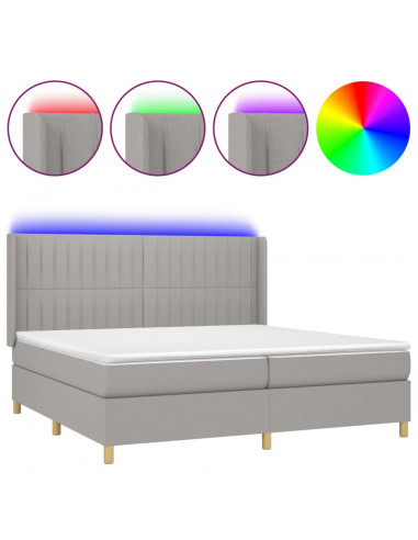 Letto a Molle Materasso e LED Grigio Chiaro 200x200 cm Tessuto