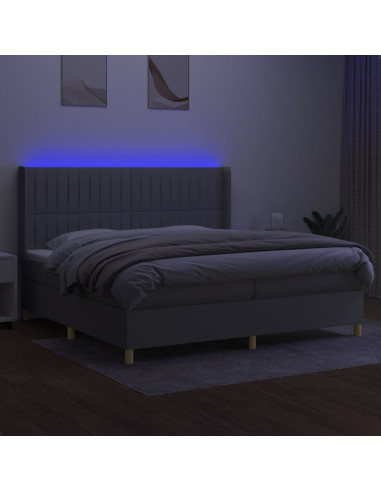 Letto a Molle Materasso e LED Grigio Chiaro 200x200 cm Tessuto