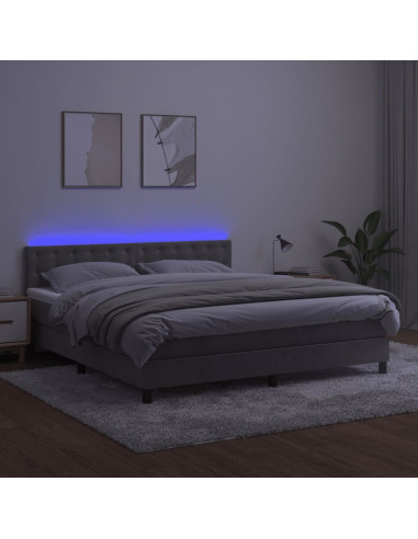 Letto a Molle Materasso e LED Grigio Chiaro 180x200 cm Velluto
