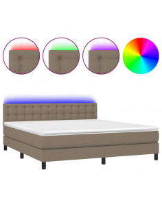 Letto a Molle con Materasso e LED Tortora 160x200 cm in Tessuto 2