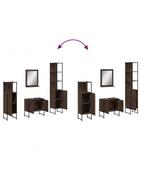 Set Mobili da Bagno 4 pz Rovere Marrone in Legno Multistrato