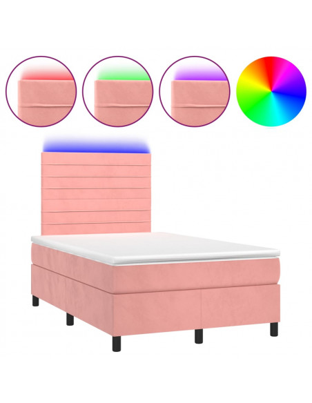 Letto a Molle con Materasso e LED Rosa 120x200 cm in Velluto
