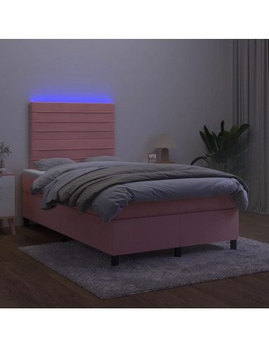 Letto a Molle con Materasso e LED Rosa 120x200 cm in Velluto
