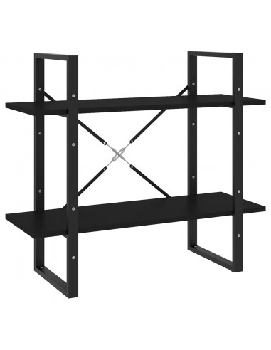 Libreria a 2 Ripiani Nera 80x30x70 cm in Legno Multistrato