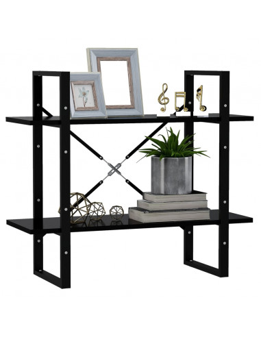 Libreria a 2 Ripiani Nera 80x30x70 cm in Legno Multistrato